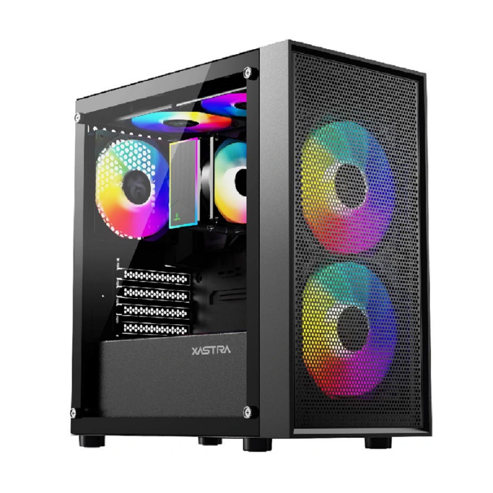 XASTRA Корпус A305M 3FRGB Black mATX/Mesh/ tempered glass / 2x140mm + 1x120mm FRGB fans/ A305M-2FC14F-1FC12F