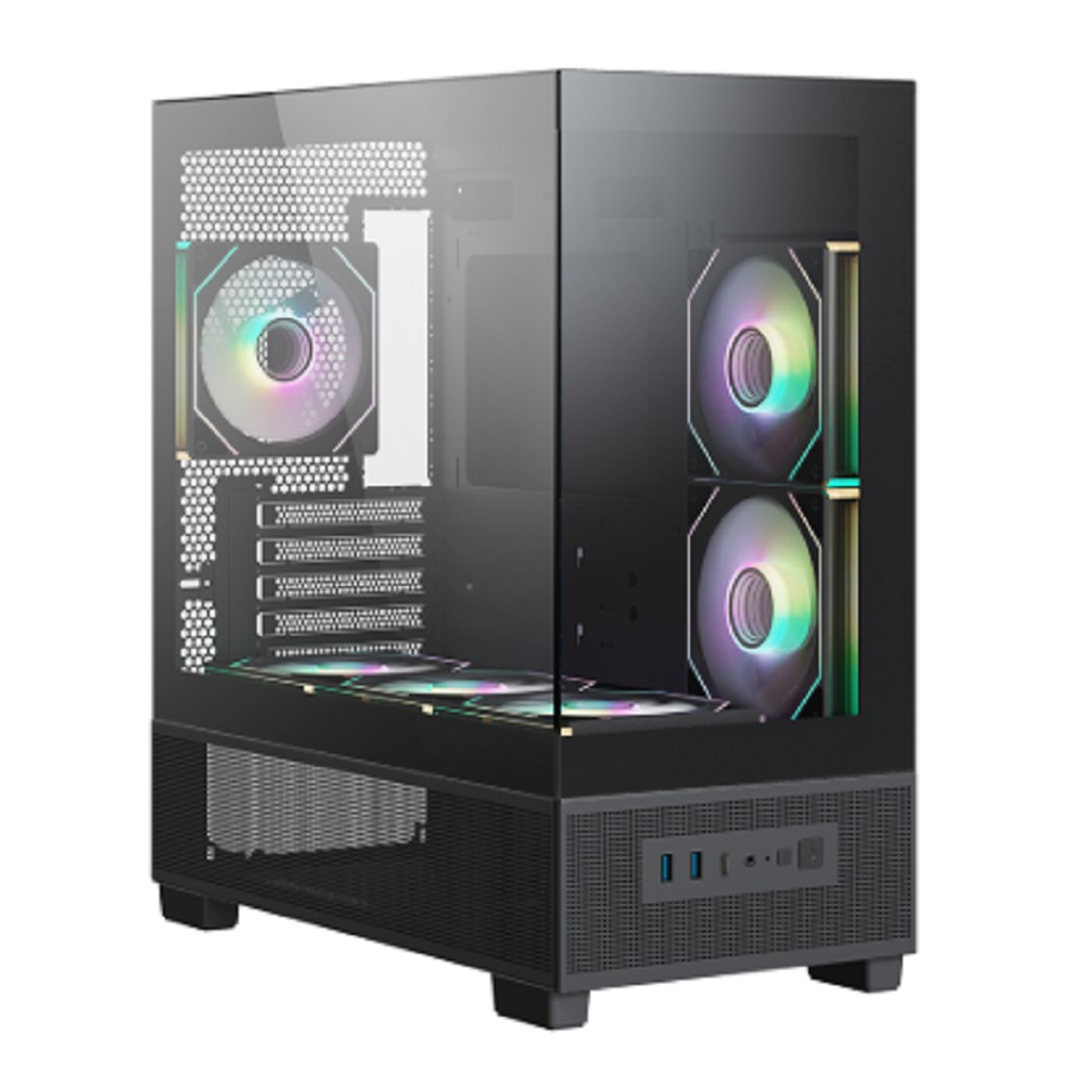 XASTRA Корпус Q500M 6ARGB-C10-UC Black mATX/Aquarium/Screewless/ 6x120mm ARGB PWM FM fans/Argb+PWM HUB 10port/ Type-C/ Q500M-6FM12A-C10-UC