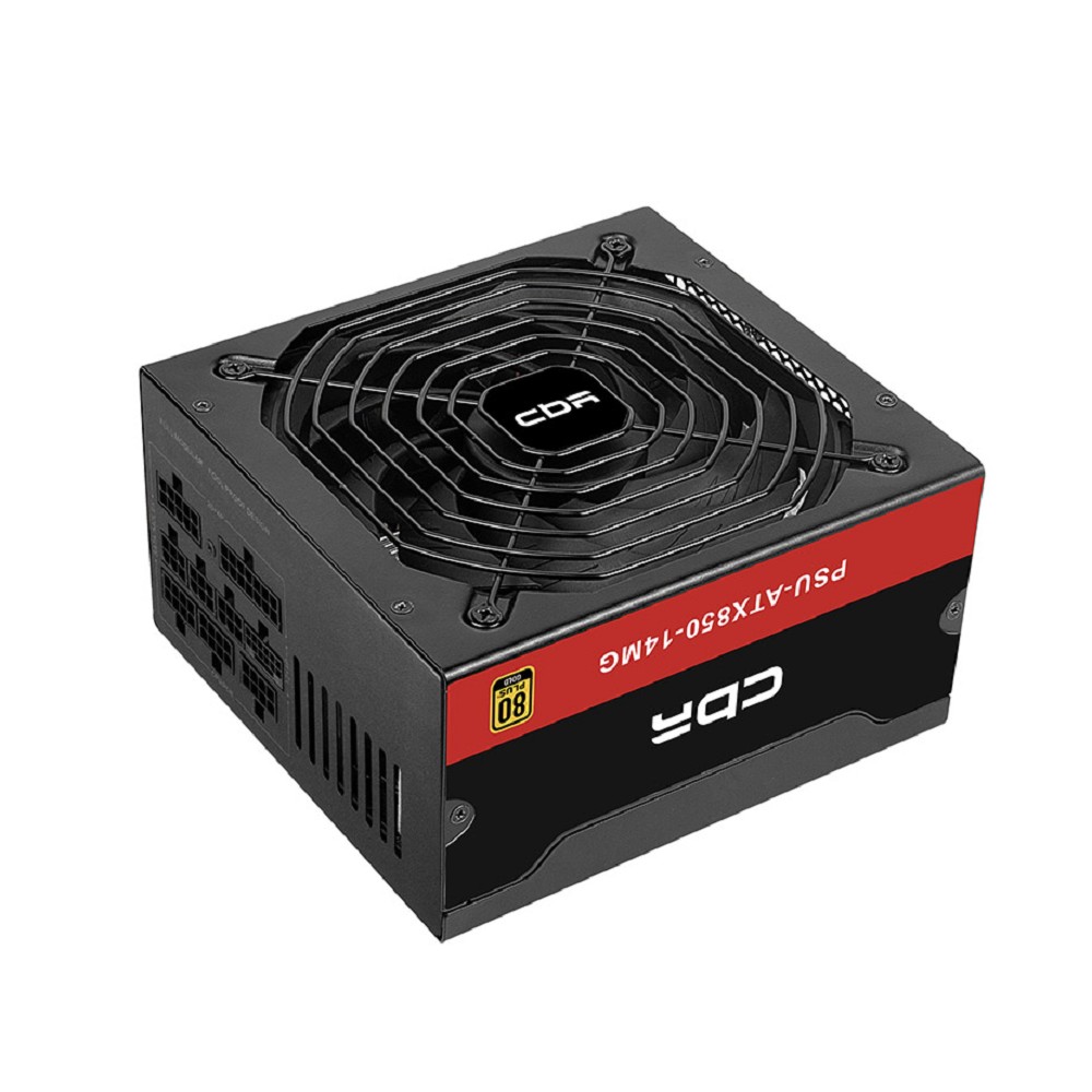 Блок питания CBR ATX 850W 80+ Gold, Full Modular, DC-DC, APFC, 14cm fan, 24pin, 1*PCIE5.1(12+4pin), 2*8-pin(4+4P), 3*6+2pin, 5*SATA, 3*IDE, 1.5м кабель питания, черный [PSU-ATX850-14MG/14GM] BOX