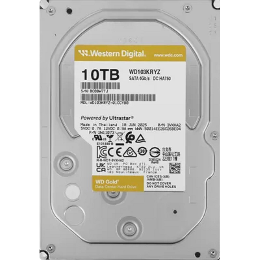 Western Digital GOLD HDD SATA 10TB, 7200rpm, 512MB buffer, 512e, WD103KRYZ, 1 year