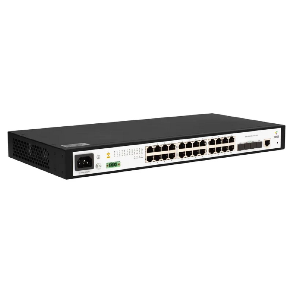 SNR Управляемый коммутатор уровня 2+, 24 порта 10/100/1000Base-T, 4 порта 1/10G SFP+, встроенный БП ~220V AC, разъем для АКБ 12V с возможностью заряда арт. SNR-S5210G-24TX-UPS
