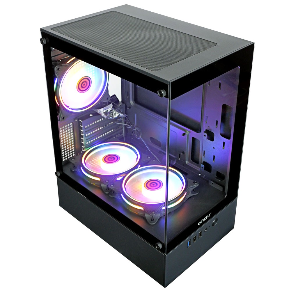 Ginzzu CL475 mATX FAN 3*12LC4 передняя панель Стекло