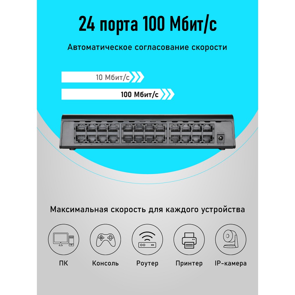 D-Link Неуправляемый коммутатор, 24x100Base-TX, корпус пластик арт. DES-1024A/E3A