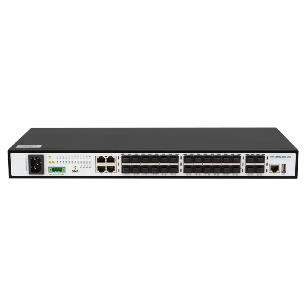 SNR Управляемый коммутатор уровня 2+, 20 портов 100/1000Base-X SFP, 4 порта Combo 10/100/1000Base-T|100/1000Base-X SFP, 4 порта 1/10G SFP+, встроенный БП ~220V AC, разъем для АКБ 12V с возможностью за арт. SNR-S5210G-24FX-UPS