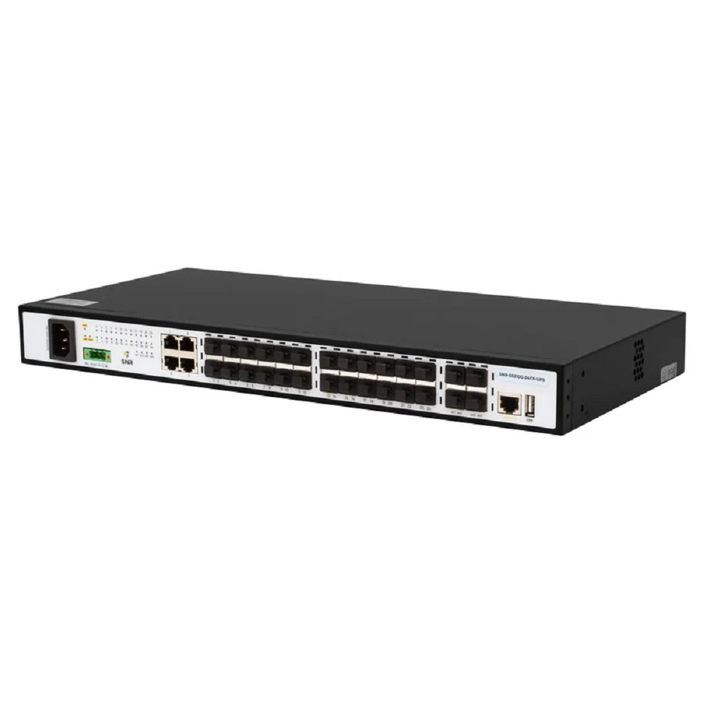 SNR Управляемый коммутатор уровня 2+, 20 портов 100/1000Base-X SFP, 4 порта Combo 10/100/1000Base-T|100/1000Base-X SFP, 4 порта 1/10G SFP+, встроенный БП ~220V AC, разъем для АКБ 12V с возможностью за арт. SNR-S5210G-24FX-UPS