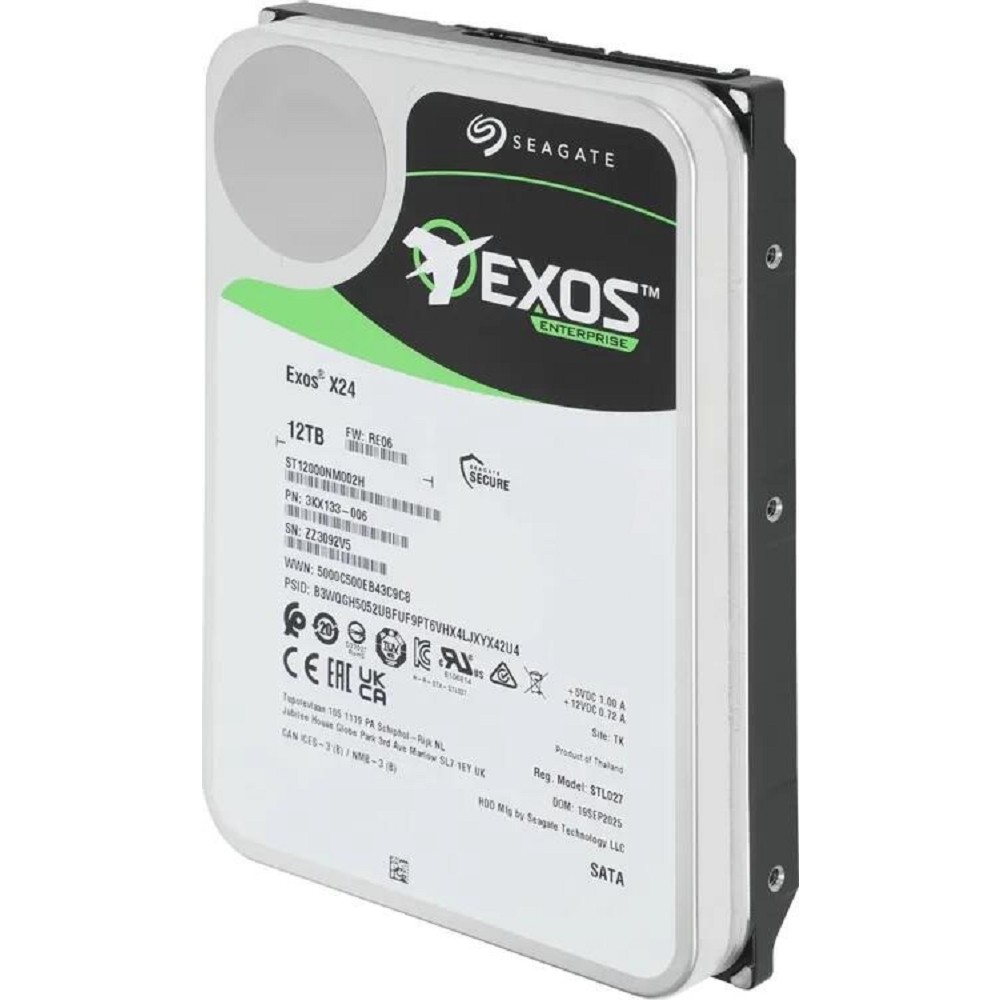 Seagate Exos X24 HDD 3.5" SATA 12Tb, 7200 rpm, 512Mb buffer, 512e/4kn, CMR, ST12000NM002H, 1 year (Восстановленные) арт. ST12000NM002H.