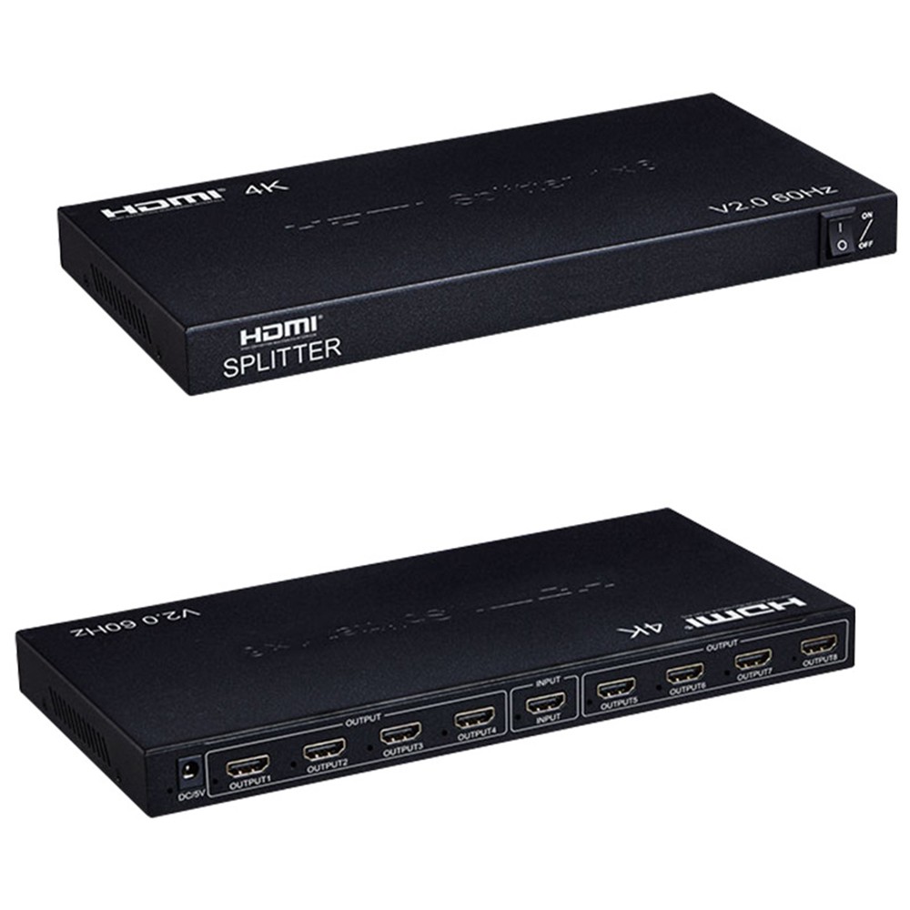 ORIENT HSP0108HV2-2.0, HDMI разветвитель 1->8, UHD 4K/60Гц (3840x2160), HDR10, HDMI 2.0b, 18 Гбит/с, HDCP 2.2, внешний БП 5В, метал.корпус (33397)