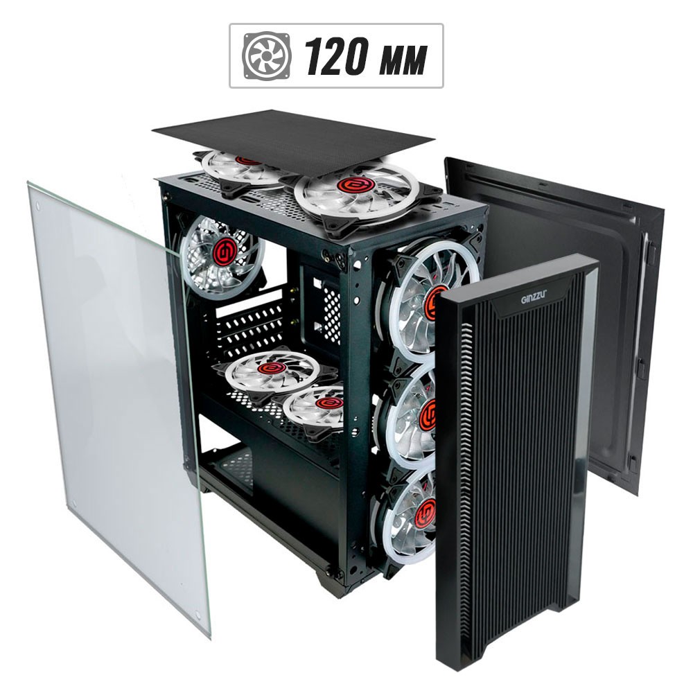 Ginzzu CL650 mATX FAN 4*12FRGB передняя панель Решетка