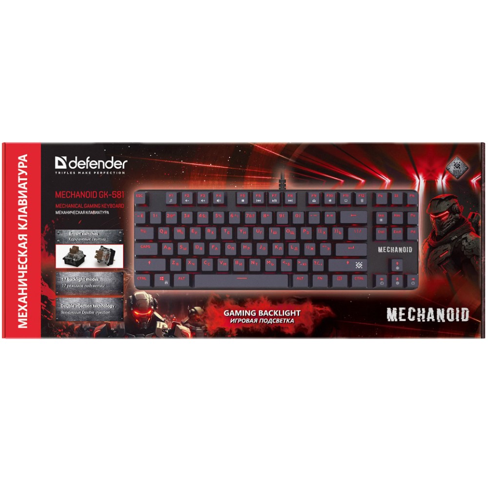 Defender Клавиатура Mechanoid GK-581 RU,черный,87кн,SNK корич {Механическая} арт. 45581