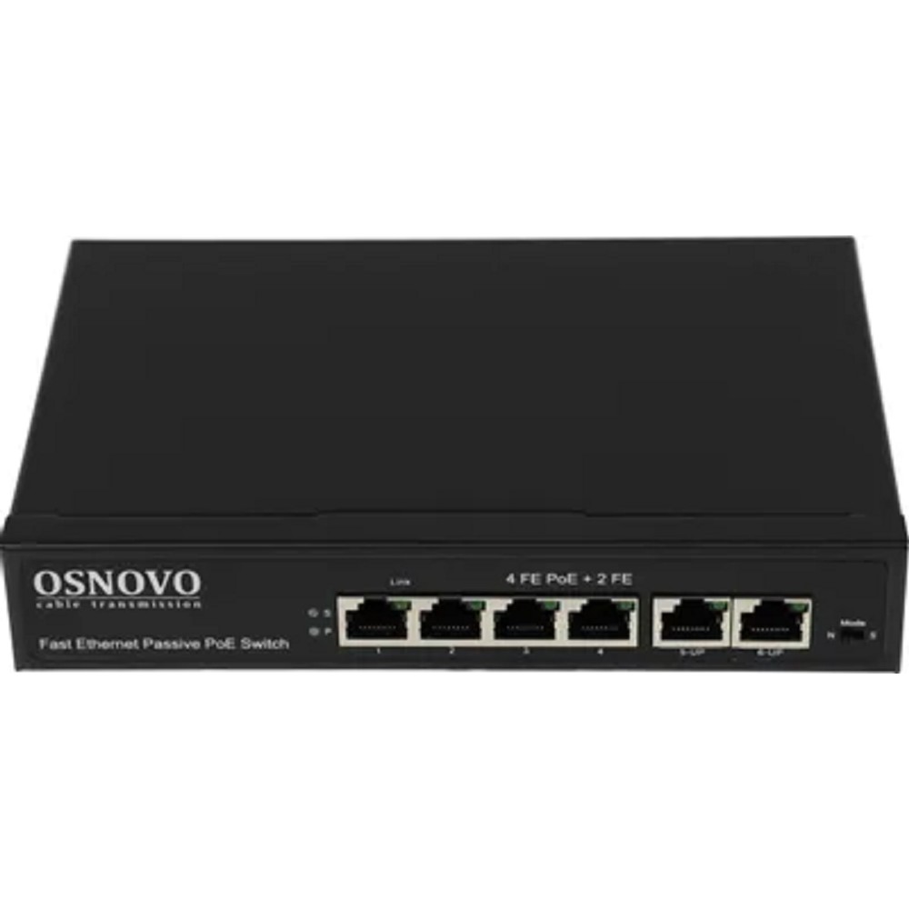 Коммутатор/ OSNOVO Passive PoE коммутатор 6 портов, 4 PoE порта 10/100 Base-T, 2*10/100 Base-T Uplink, до 30W на порт (SW-20600/A(80W))