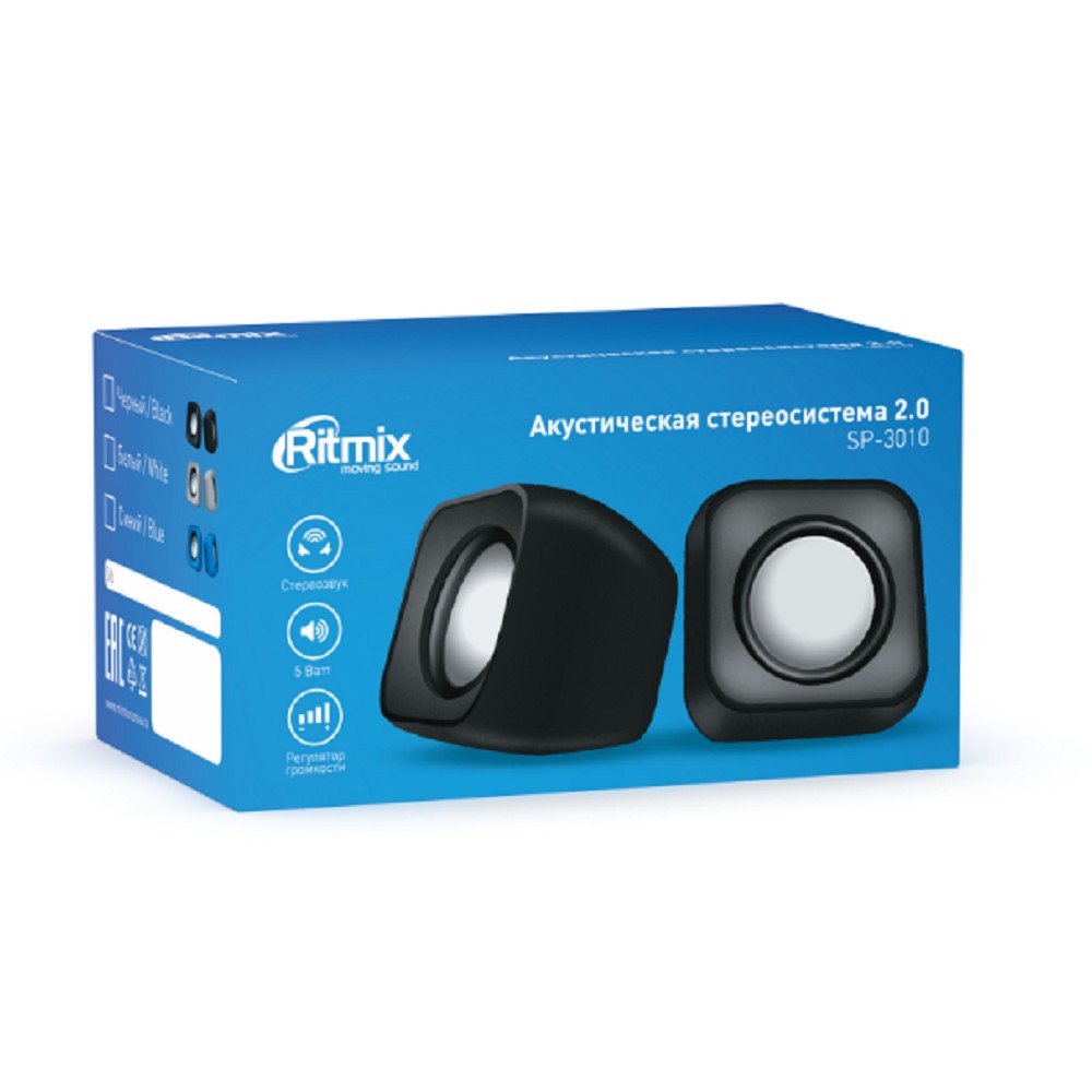 RITMIX SP-3010 black {RMS: 5 Вт (2 х 2,5 Вт), Диаметр динамиков: 2’’, Частотный диапазон: 100 -20 кГЦ, Отношение сигнал/шум: ?80 дБ}