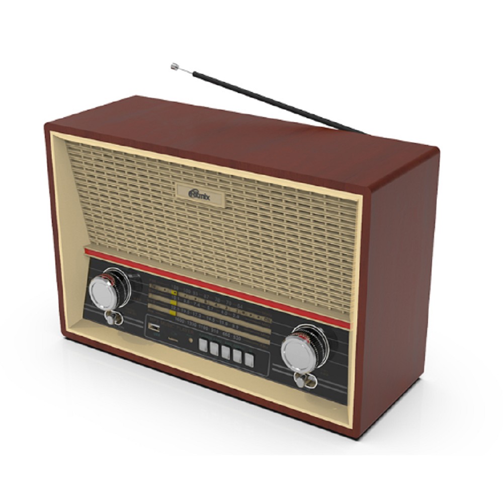 RITMIX RPR-102 WOOD {ФМ радиоприёмник 4-диапазонный (FM/AM/SW1/SW2), с разъемом для наушников, вход AUX, воспроизв. с micro SD карт памяти или USB флэш носителей,д/у}