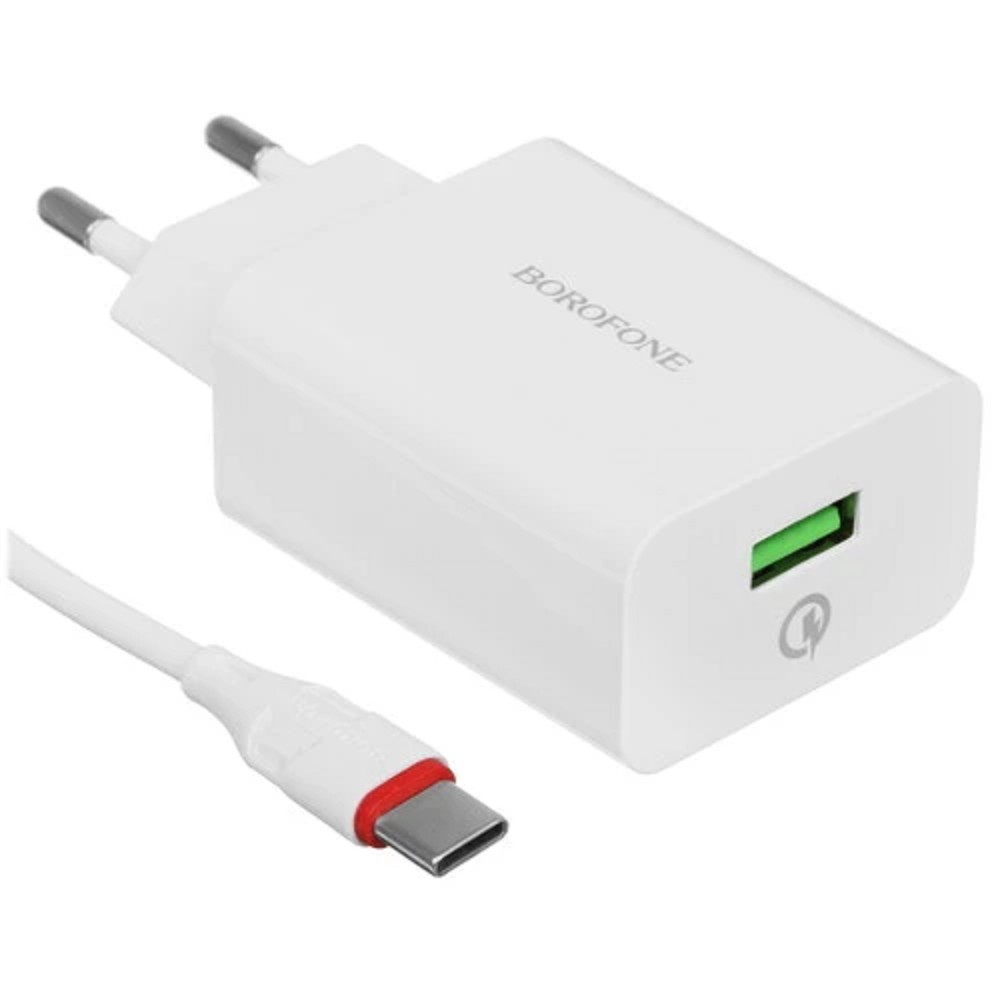 BOROFONE BA21A/ Сетевое ЗУ + Кабель Type-C 1m/ QC 3.0/ 1 USB/ Выход: 18W/ White No Name арт. B-02487