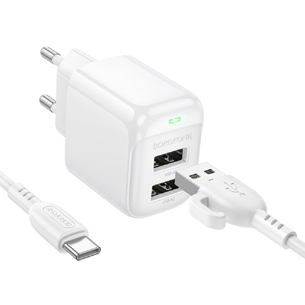 BOROFONE BAS41A/ Сетевое ЗУ/ 2 USB/ Выход: 12W/ White No Name арт. B-13741