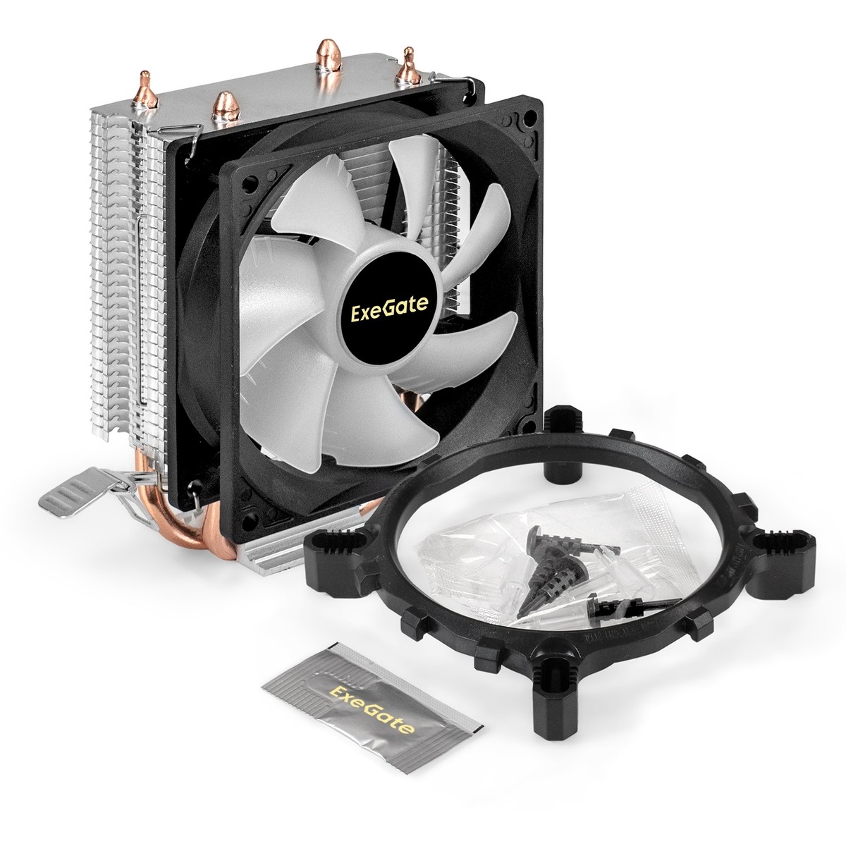 Exegate EX299659RUS Кулер ExeGate Wizard EXX200-PWM.RGB (Al+Cu, 2 тепл.трубки, LGA775/1150/1151/1155/1156/1200/1700/1851/AM2/AM2+/AM3/AM3+/AM4/AM5/FM1/FM2/754/939/940, TDP 95W, Fan 90mm, PWM, 800-2400