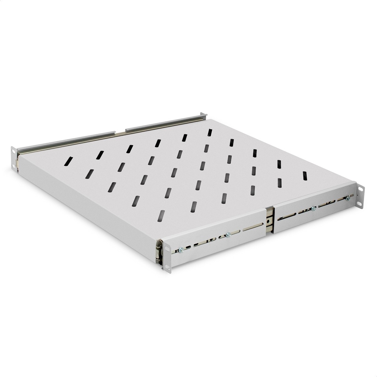 Exegate EX300304RUS Полка выдвижная 19" ExeGate ECSS-FS800-G (перфорированная, глубина 475мм, крепление 19" 1U, для напольных шкафов и стоек глубиной 800мм/1000мм, нагрузка до 40кг, цвет светло-серый