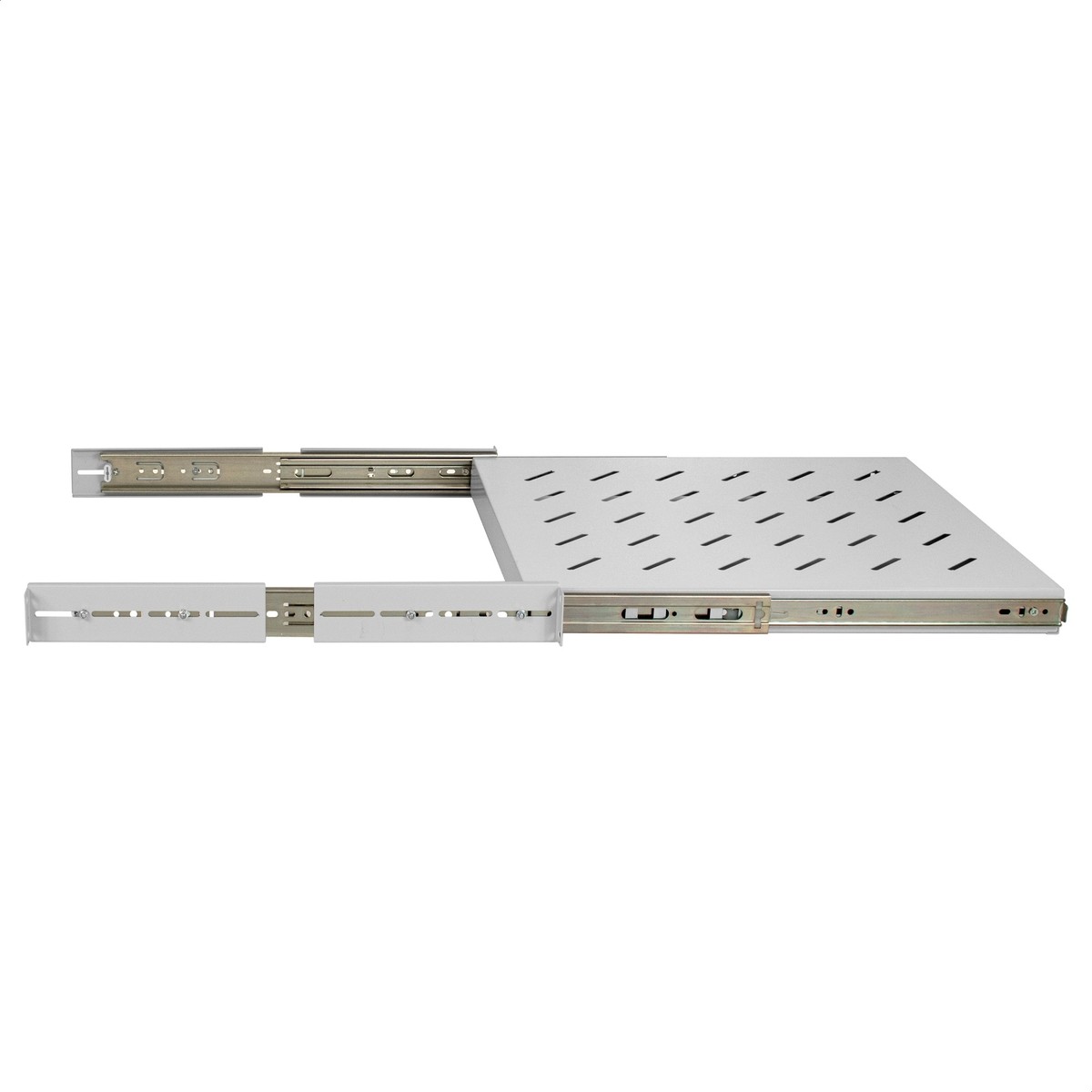 Exegate EX300304RUS Полка выдвижная 19" ExeGate ECSS-FS800-G (перфорированная, глубина 475мм, крепление 19" 1U, для напольных шкафов и стоек глубиной 800мм/1000мм, нагрузка до 40кг, цвет светло-серый
