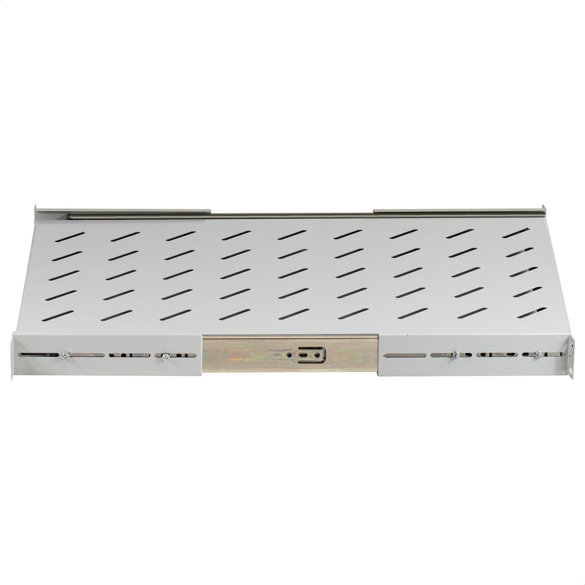 Exegate EX300305RUS Полка выдвижная 19" ExeGate ECSS-F1000-G (перфорированная, глубина 650мм, крепление 19" 1U, для напольных шкафов и стоек глубиной 800мм/1000мм, нагрузка до 40кг, цвет светло-серый