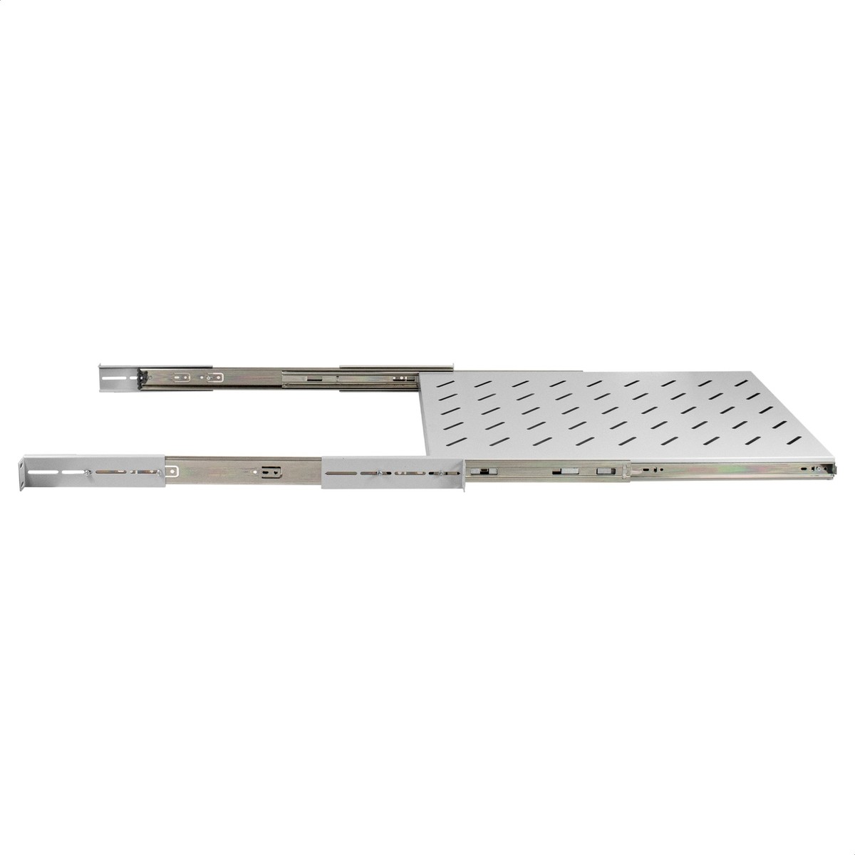 Exegate EX300305RUS Полка выдвижная 19" ExeGate ECSS-F1000-G (перфорированная, глубина 650мм, крепление 19" 1U, для напольных шкафов и стоек глубиной 800мм/1000мм, нагрузка до 40кг, цвет светло-серый