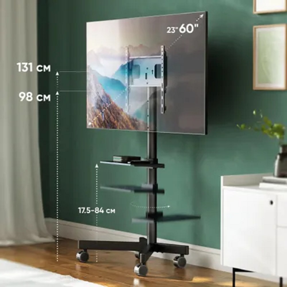 ONKRON TS1137 черный {Стойка для телевизора 23"-60" макс.45кг напольный мобильный} арт. 4262392442127