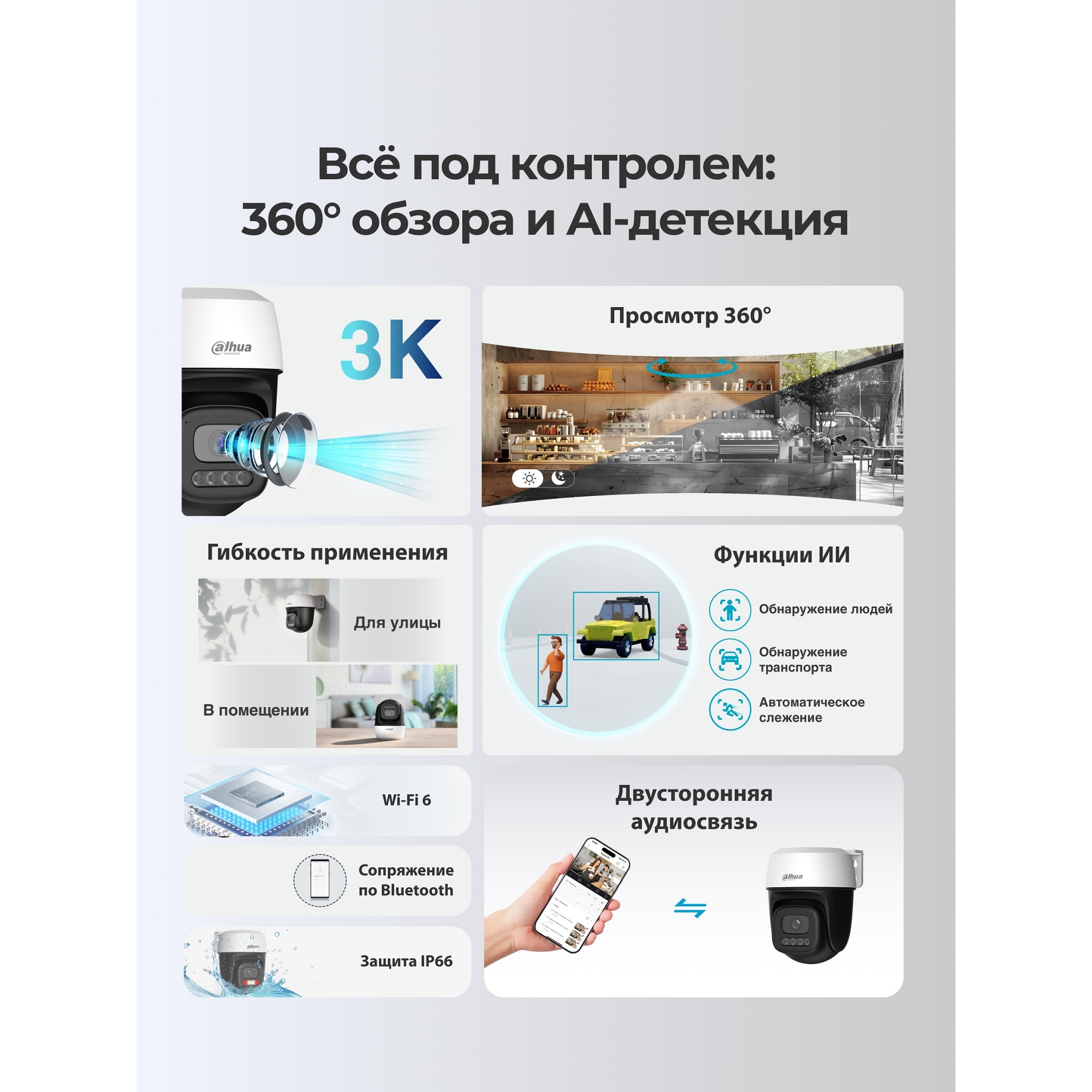 DAHUA DH-P5I-PV (DH-IPC-P5IP-PV-0280B) Уличная мини-PT IP-видеокамера с Wi-Fi 5Мп; 1/3.2” CMOS; 2.8мм; ИК 30м, LED 30м; обнаружение людей,транспорт; встроенные микрофон+динамик; слот MicroSD