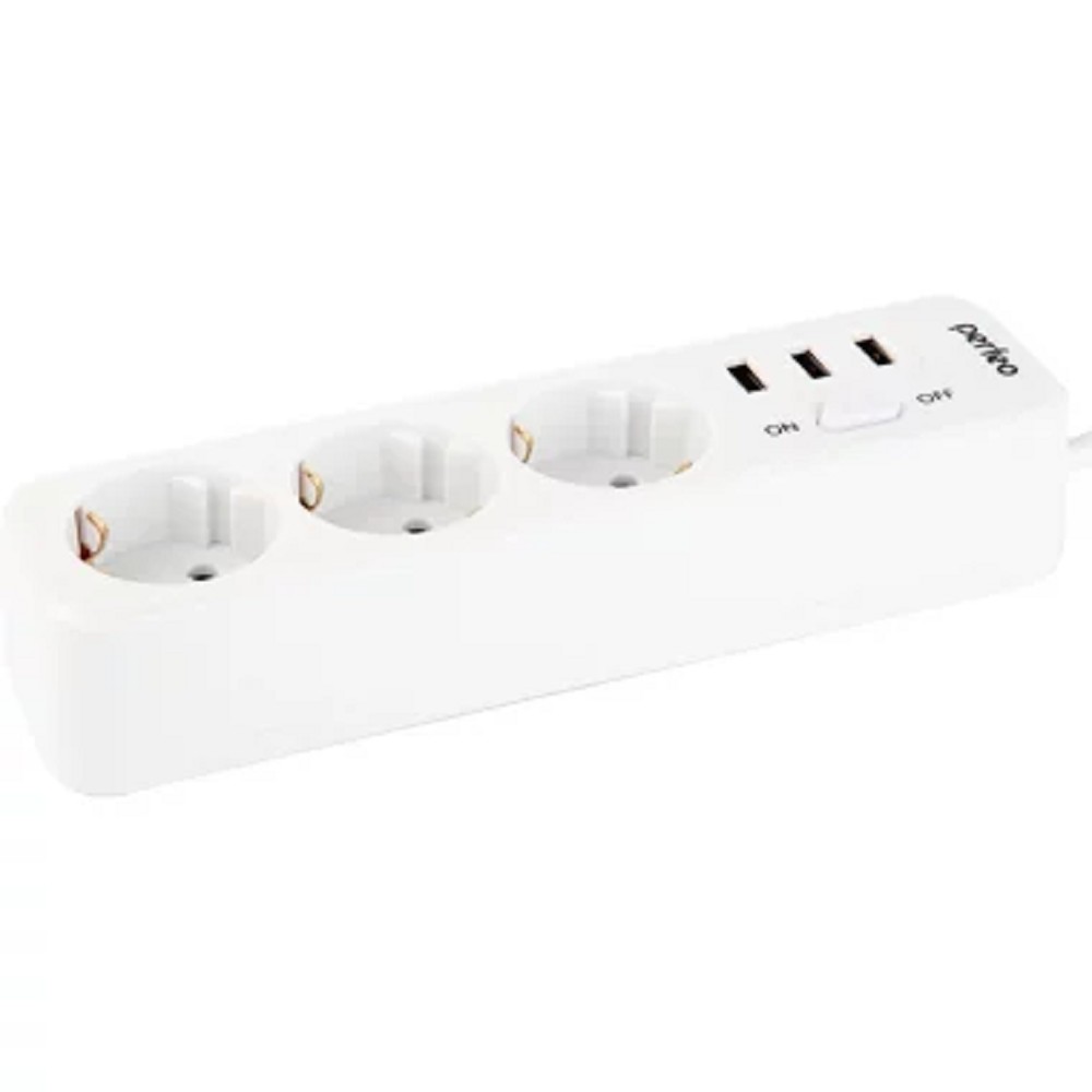 Perfeo сетевой фильтр "POWER STREAM", 2500W, двойная защита, 2м, 3 розетки, 3 USB, белый. арт. PF_C3906