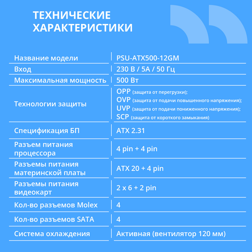 Повреждение упаковки Блок питания CBR ATX 500W 80+ Bronze, DC-DC, APFC, 0.6mm, 24pin, 1*8-pin(4+4P), 2*6+2pin, 4*SATA, 4*IDE, 12cm fan, 1.5м кабель питания, черный [PSU-ATX500-12GM] BOX арт. PSU-ATX500-12GM_DP