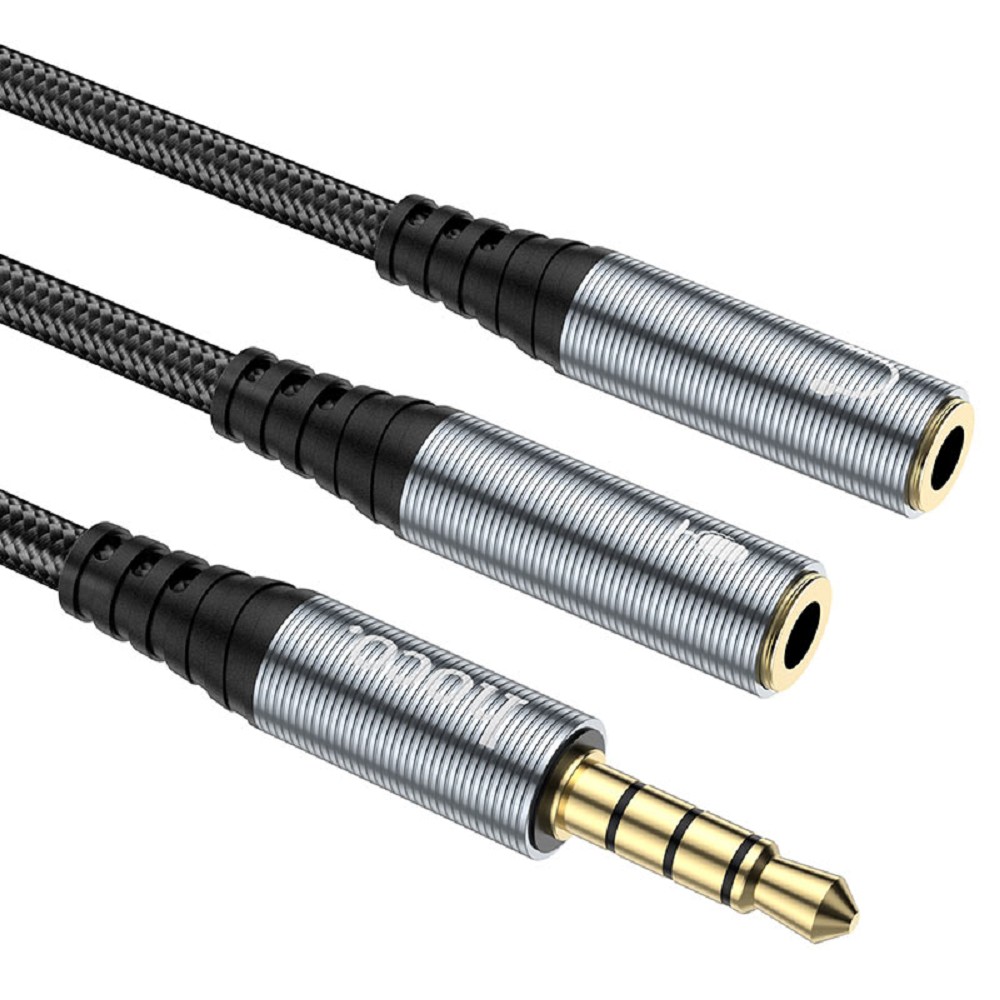 HOCO UPA21/ AUX аудио кабель/3.5 mm jack M - 2x3.5 mm jack F/ 0.25m/ Black арт. HC-66809