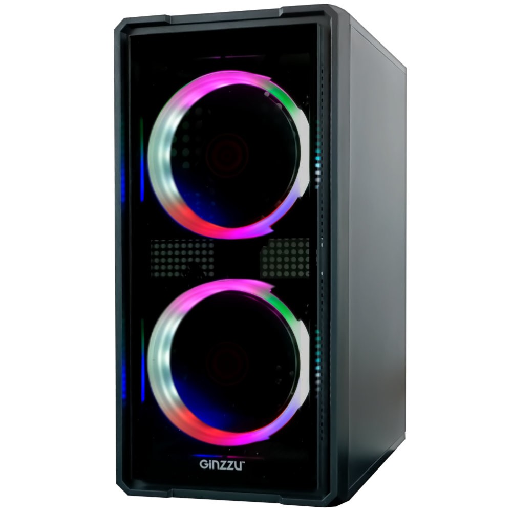 Корпус Ginzzu B177 2*USB 2.0,AU FAN 2*12 LED передняя и боковая панель стекло