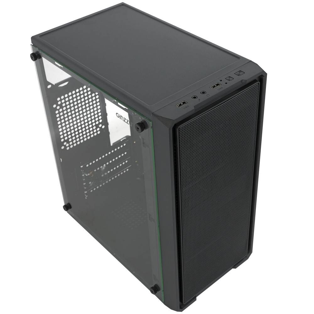 Корпус Ginzzu B171 2*USB 2.0,AU боковая панель стекло передняя сетка