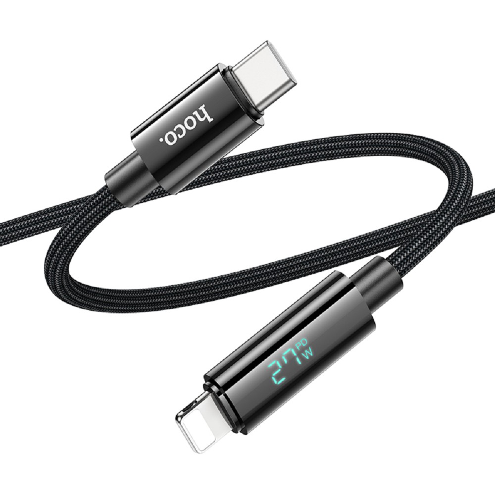 HOCO Кабель USB2.0 Hoco Type-C/Lightning, 2.4А, 27Вт, с дисплеем, U125, 1.2м, черный, коробка арт. HC-11879