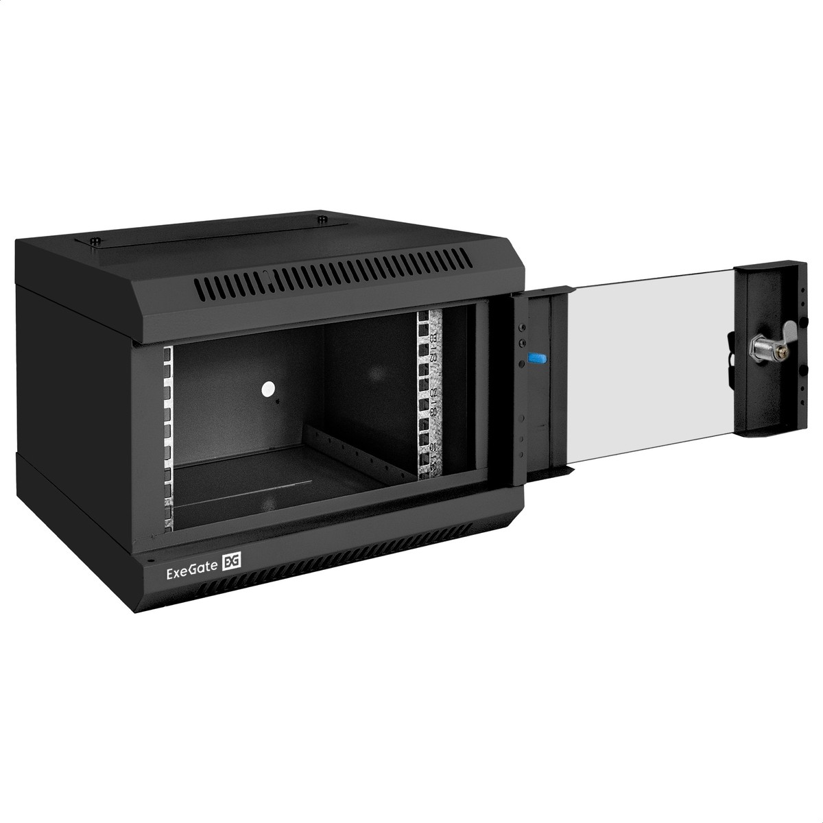 Exegate EX300248RUS Шкаф телекоммуникационный 10" настенный 4U ExeGate EC-WM-4U.310.G.BLACK (10”, 4U, 330x310x230mm (ШхГхВ), передняя дверь закаленное стекло, пыле- и влагозащита IP23, черный RAL 9004