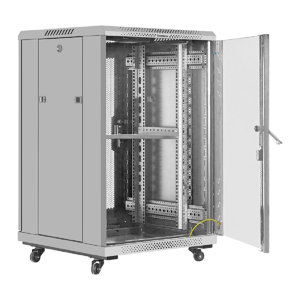Exegate EX300401RUS Шкаф телекоммуникационный 19" напольный 18U ExeGate EC-FS-18U.600.600.G.GREY (19”, 18U, 600x600x987mm (ШхГхВ), передняя дверь закаленное стекло, задняя перфорированная дверь, съемн