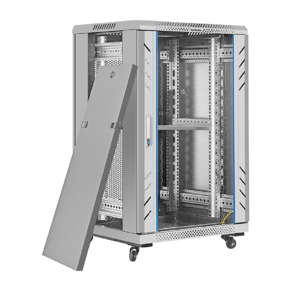 Exegate EX300401RUS Шкаф телекоммуникационный 19" напольный 18U ExeGate EC-FS-18U.600.600.G.GREY (19”, 18U, 600x600x987mm (ШхГхВ), передняя дверь закаленное стекло, задняя перфорированная дверь, съемн