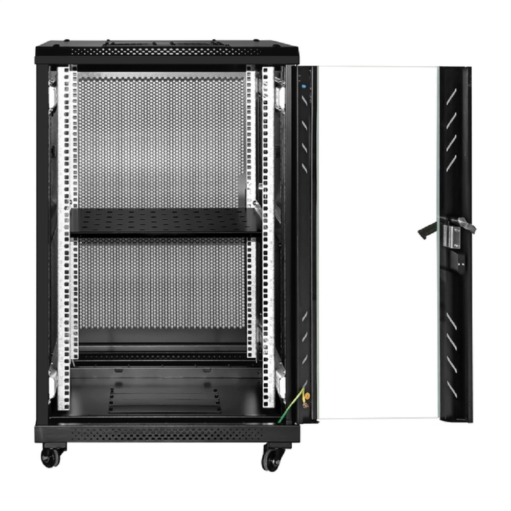 Exegate EX300402RUS Шкаф телекоммуникационный 19" напольный 18U ExeGate EC-FS-18U.600.800.G.BLACK (19”, 18U, 600x800x987mm (ШхГхВ), передняя дверь закаленное стекло, задняя перфорированная дверь, съем