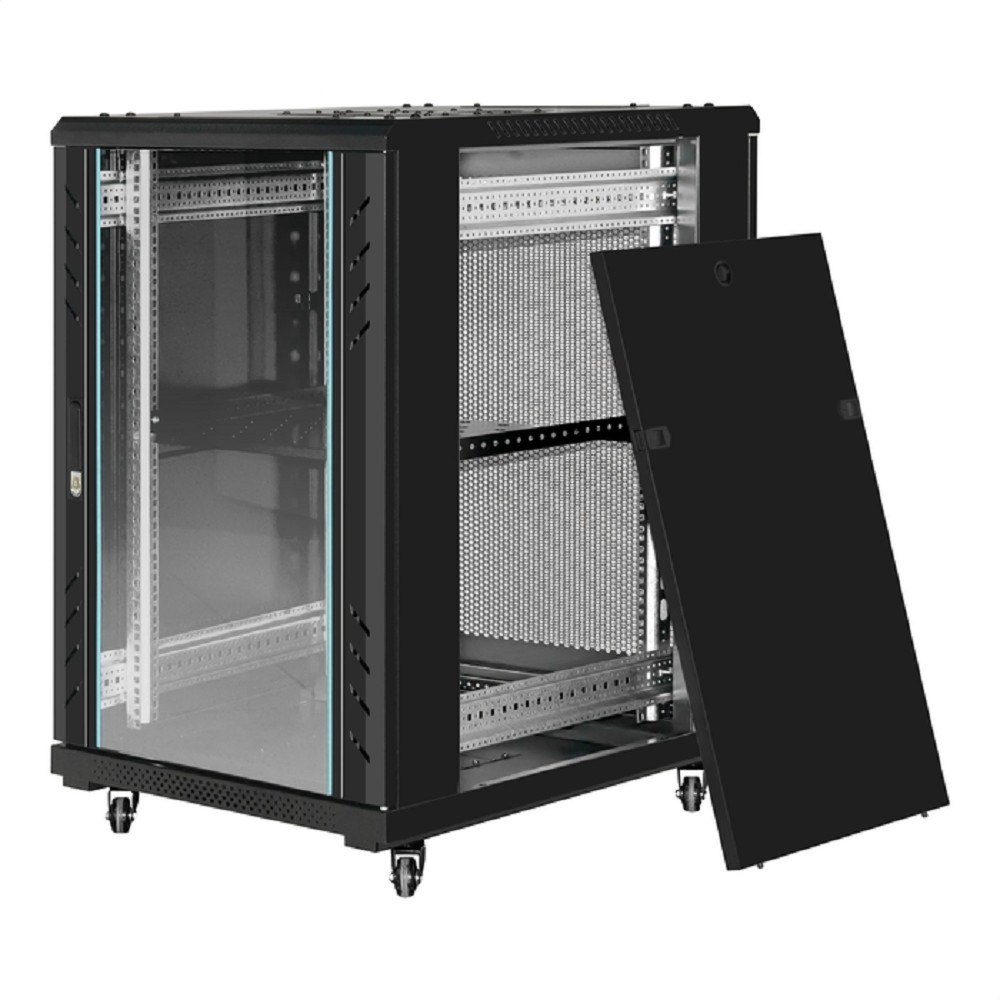 Exegate EX300402RUS Шкаф телекоммуникационный 19" напольный 18U ExeGate EC-FS-18U.600.800.G.BLACK (19”, 18U, 600x800x987mm (ШхГхВ), передняя дверь закаленное стекло, задняя перфорированная дверь, съем