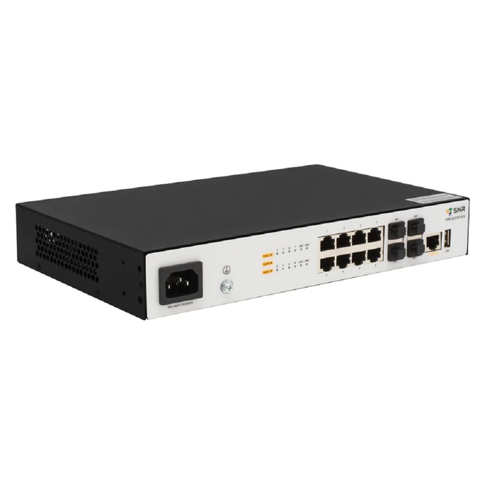 SNR Управляемый коммутатор уровня 2+, 8 портов 10/100/1000Base-T, 4 порта 1/10G SFP+, встроенный БП ~220V AC арт. SNR-S5210G-8TX