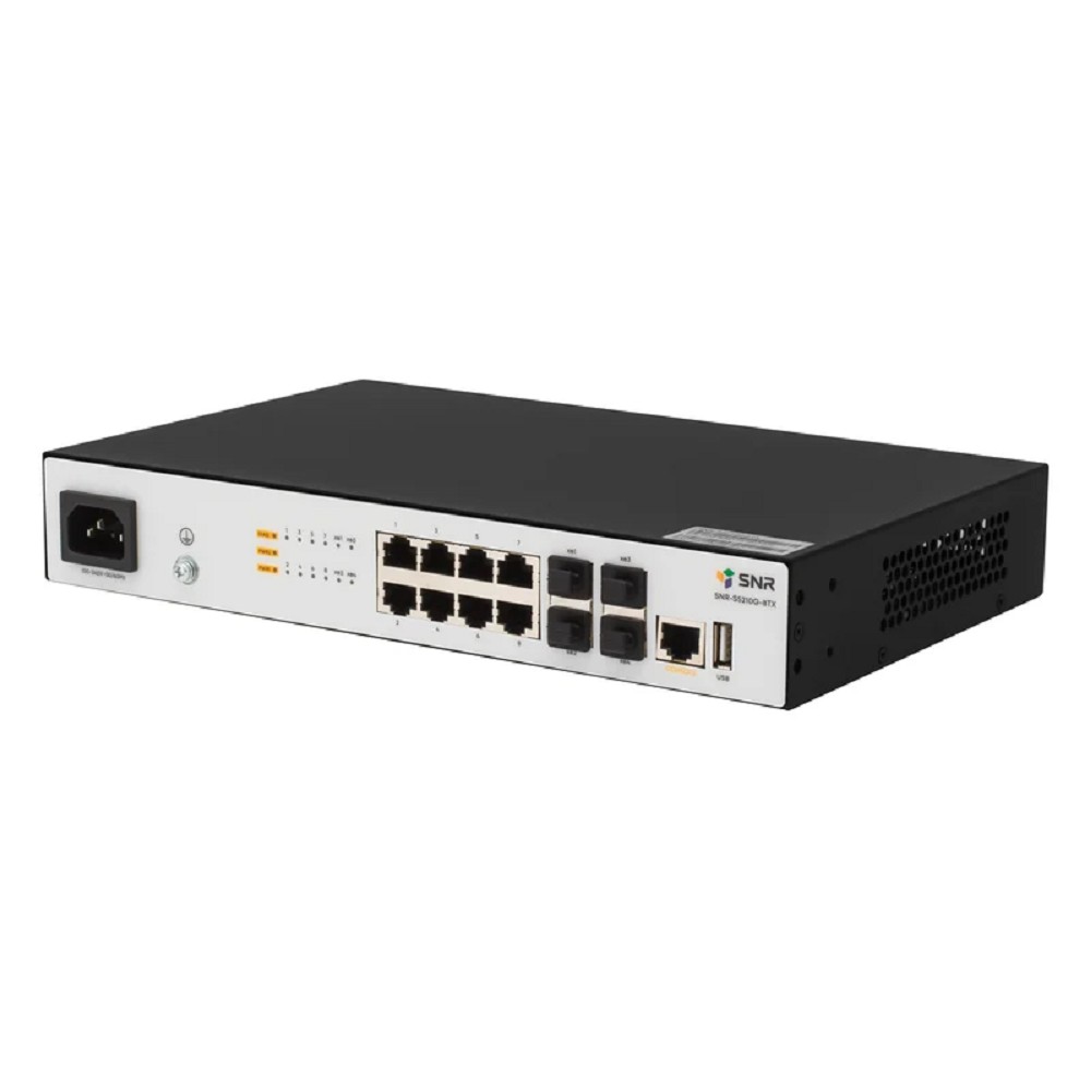 SNR Управляемый коммутатор уровня 2+, 8 портов 10/100/1000Base-T, 4 порта 1/10G SFP+, встроенный БП ~220V AC арт. SNR-S5210G-8TX