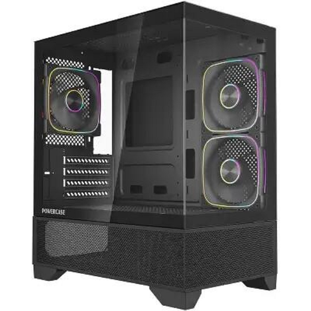 Powercase Корпус Vision Micro M4B, Tempered Glass, Type-C, 3x 120mm ARGB PWM Fan, чёрный, mATX (CVMM4B-A3)