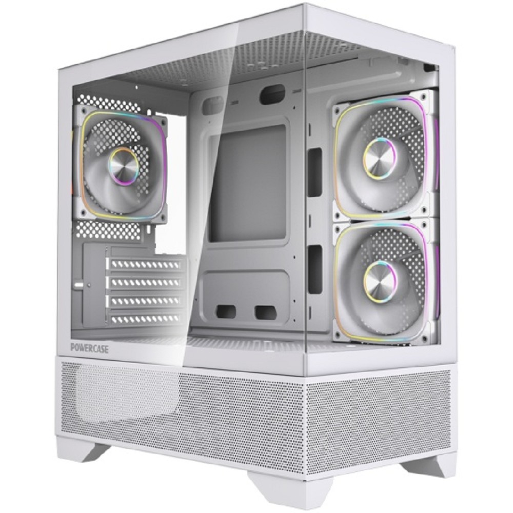 Powercase Корпус Vision Micro M4W, Tempered Glass, Type-C, 3x 120mm ARGB PWM Fan, белый, mATX (CVMM4W-A3)