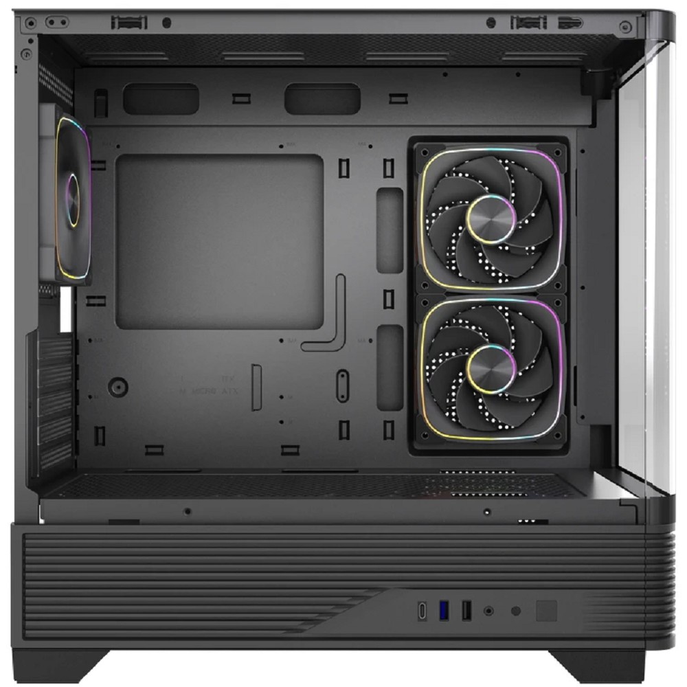 Powercase Корпус Vision Micro M6B, Curved Glass, Type-C, 3x 120mm ARGB PWM Fan, чёрный, mATX (CVMM6B-A3)