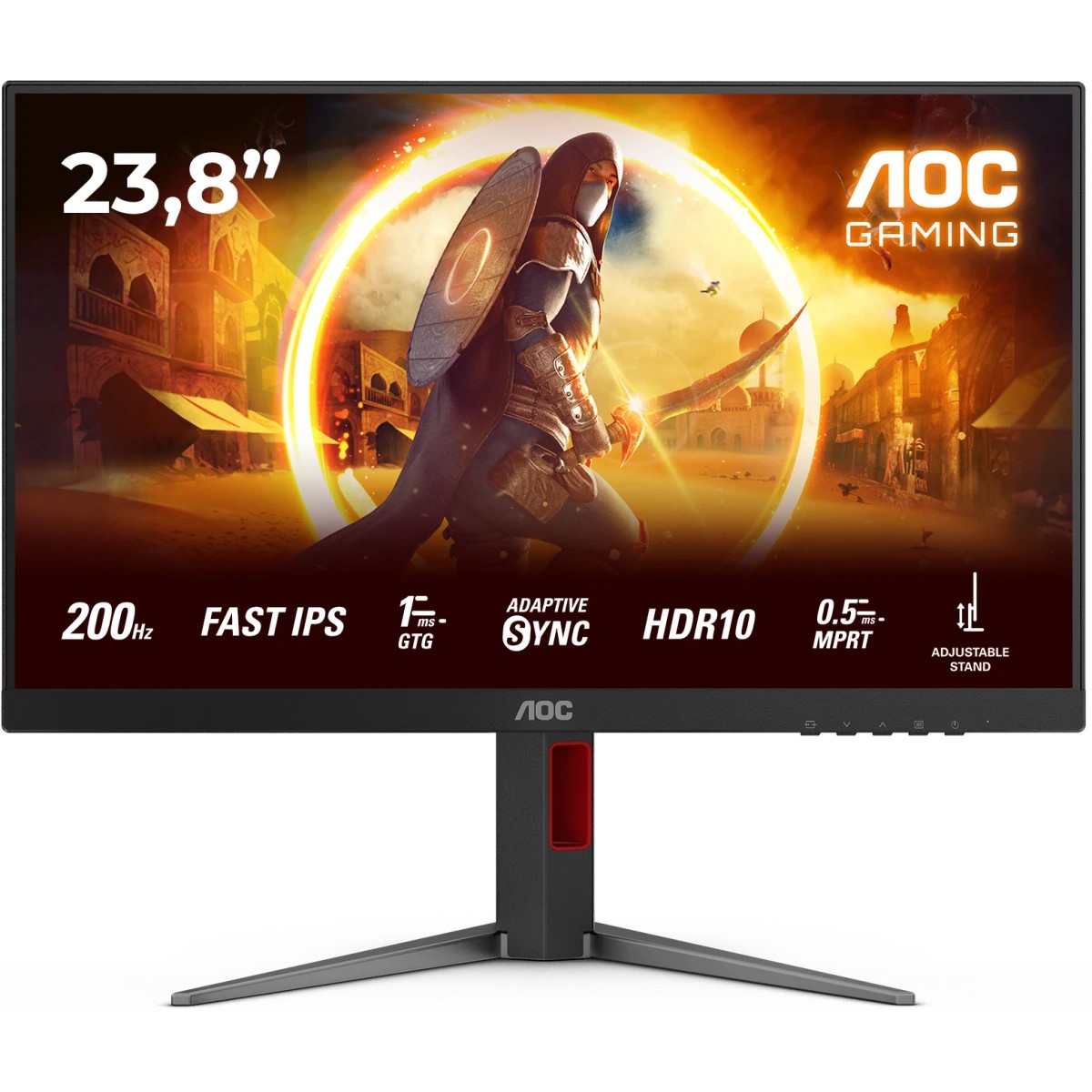 23,8" AOC Gaming 1920x1080 WLED 16:9 IPS 300cd, 1000:1, 80M:1, 1ms, 178°/178°, 2xHDMI, DP, 200Hz, Speakers, Tilt, Height, Swivel, Pivot, VESA, Internal, Black/Red, 3y арт. 24G4HA