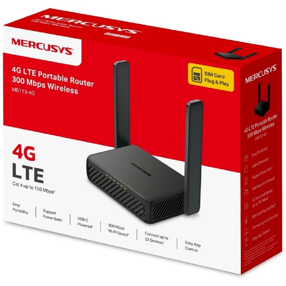 Mercusys MB113-4G Портативный роутер Wi-Fi N300 с поддержкой 4G LTE