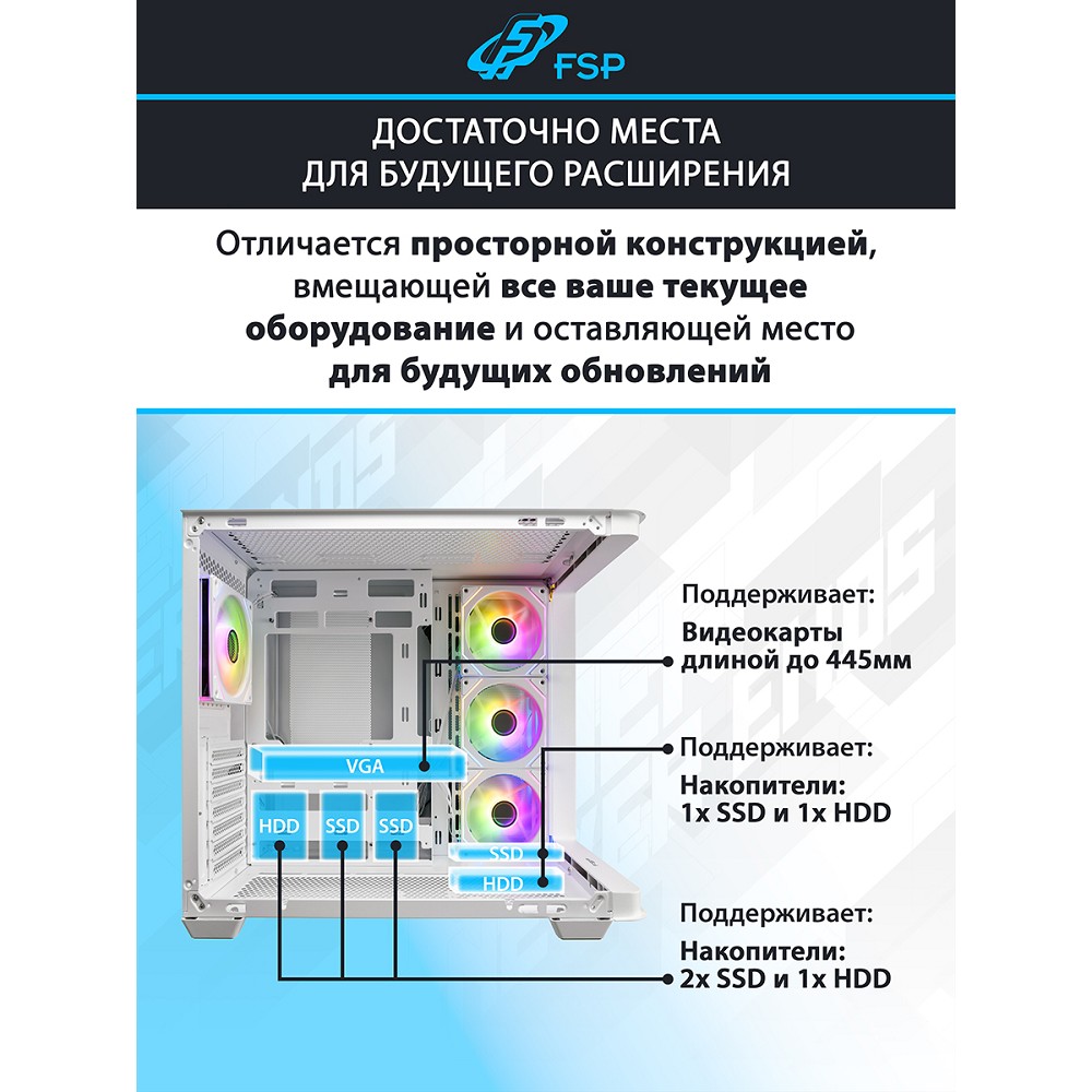 FSP Корпус ATX Miditower M580-WA, White