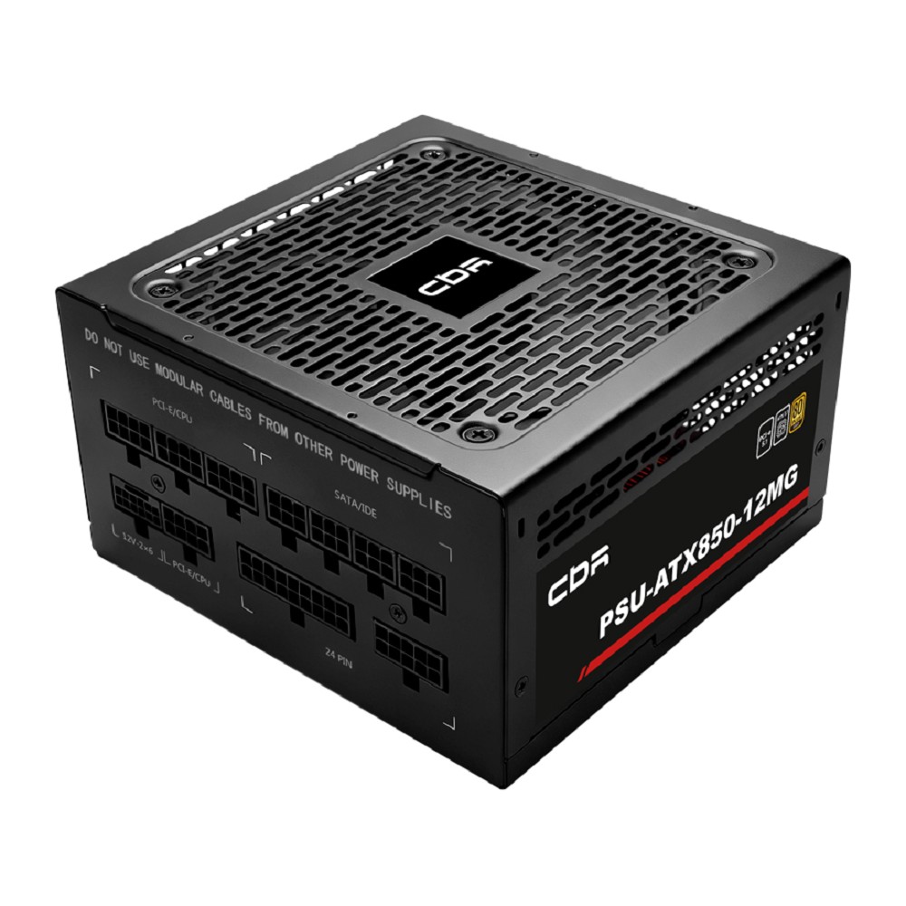 Блок питания CBR ATX 850W, 80+ Gold, Full Modular, DC-DC, APFC, 12cm fan, 20+4pin/1*PCIE5.1(12+4pin)/1*8+(4+4)pin/2*6+2pin/3*IDE/6*SATA/1*FDD, 1.5м кабель питания, чёрный [PSU-ATX850-12MG]