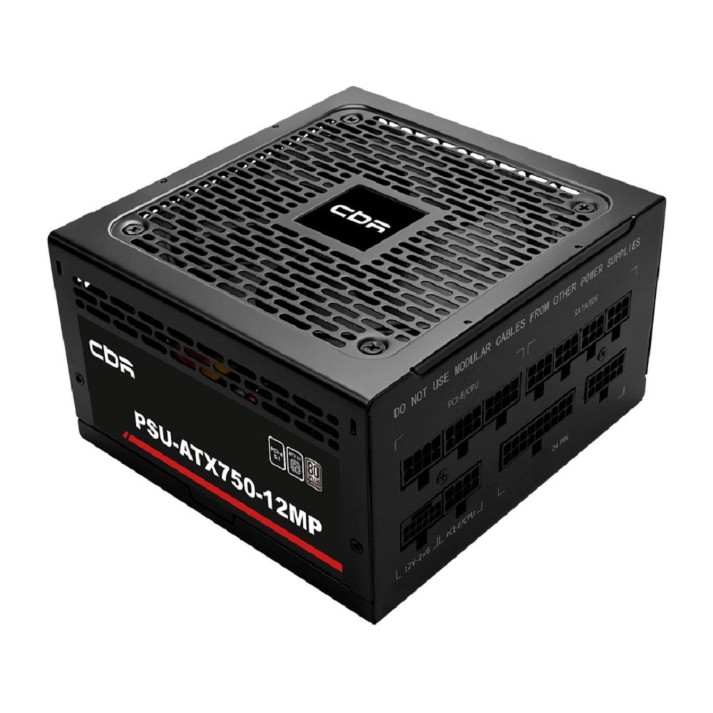Блок питания CBR ATX 750W, 80+ Platinum, Full Modular, DC-DC, APFC, 12cm fan, 20+4pin/1*PCIE5.1(12+4pin)/2*4+4pin/4*6+2pin/3*IDE/6*SATA/1*FDD, 1.5м кабель питания, чёрный [PSU-ATX750-12MP]