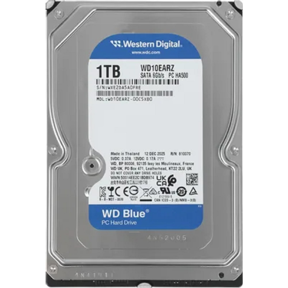 Western Digital Blue HDD 3.5" SATA 1TB, 5400 rpm, 64MB buffer, WD10EARZ, 1 year