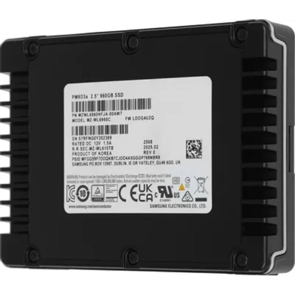 Samsung Enterprise SSD, 2.5"(SFF/U.2) 15mm, PM9D3a, 960GB, PCIe5.0 1x4 NVMe 2.0, R12000/W1600Mb/s IOPS(R4K) 1000K/70K, MTBF 2.5M, 1DWPD/5Y TBW 1752TB, OEM, (replace MZQL2960HCJR-00A07) арт. MZWL6960HFJA-00AW7
