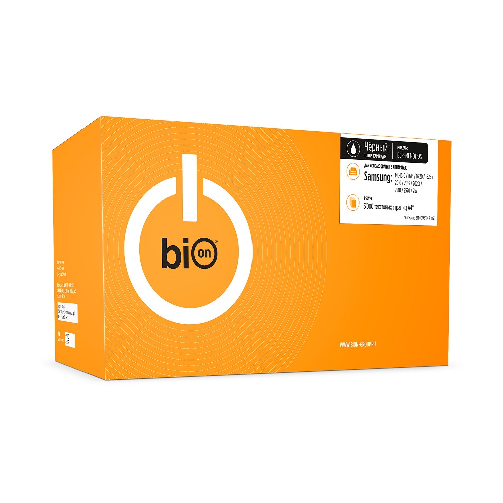Повреждение упаковки Bion BCR-MLT-D119S Картридж для Samsung ML-1615/2010/2015/2020/2570/2571/1610/2510/4521/1620/1625/4321 (3000 стр.), Черный