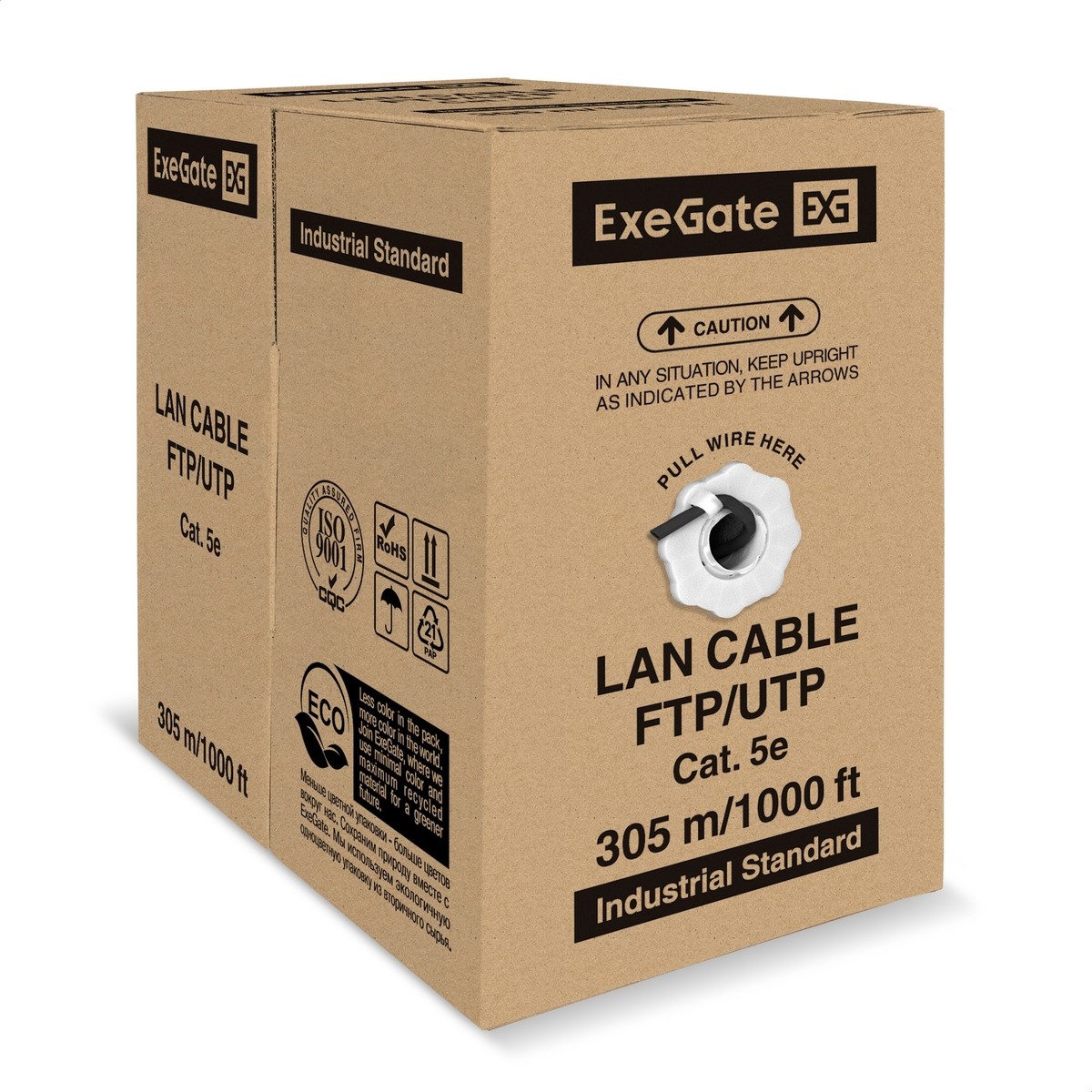 Exegate EX301083RUS Кабель ExeGate UTP4-C5e-CCA-S25-OUT-PE-BK-305 UTP 4 пары кат.5e CCA, 0.45мм (25AWG), внешн., без троса, 305м, черн., PE